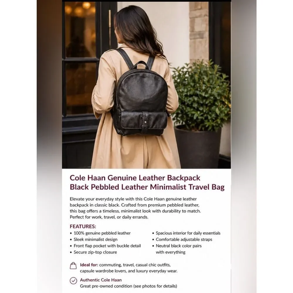 Cole Haan Brown Genuine Pebbled Leather Minimalist Travel Backpack CHDM11031